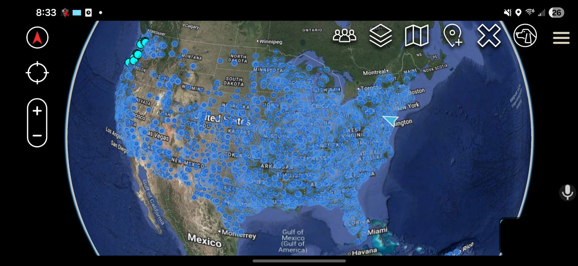 Regional heatmap of Flock and ALPR license plate reader camera density across the southeastern US including Atlanta, Nashville, and Charlotte