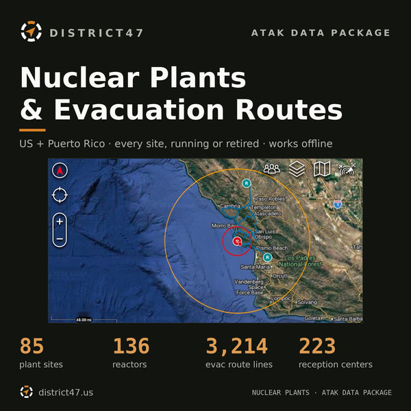 Nuclear Plants & Evacuation Routes — 85 U.S. Sites | EPZ-Ringed KMZ for ATAK, TAK Aware & Google Earth