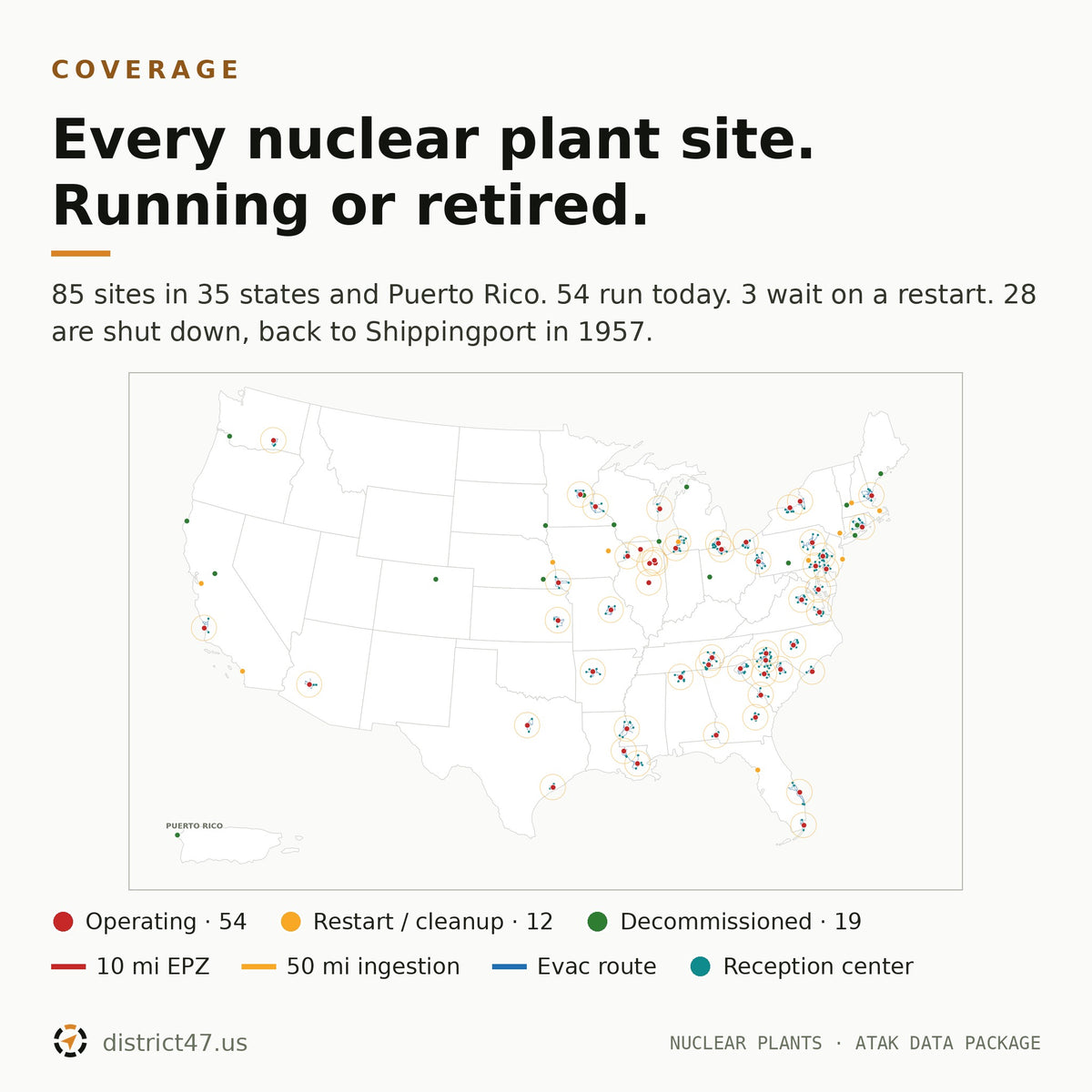 Nuclear Plants & Evacuation Routes — 85 U.S. Sites | EPZ-Ringed KMZ for ATAK, TAK Aware & Google Earth