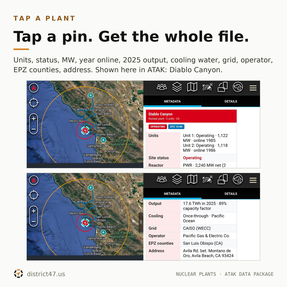 Nuclear Plants & Evacuation Routes — 85 U.S. Sites | EPZ-Ringed KMZ for ATAK, TAK Aware & Google Earth