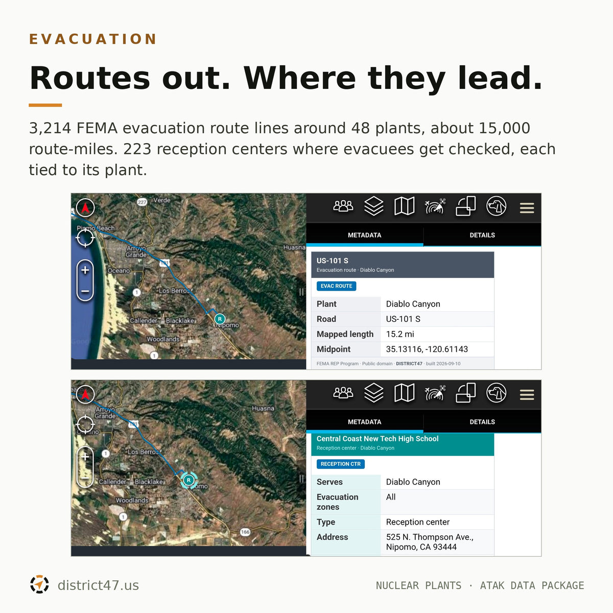 Nuclear Plants & Evacuation Routes — 85 U.S. Sites | EPZ-Ringed KMZ for ATAK, TAK Aware & Google Earth