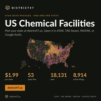 US Chemical Facilities: $1.99 per state, 53 state files, 18,131 sites. Opens in ATAK, TAK Aware, WinTAK and Google Earth. district47.us