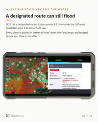 Evacuation route SC-61 badged 100-year stretch, 4.11 km of it inside the FEMA floodplain