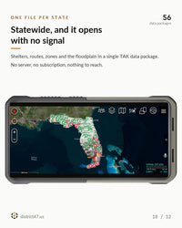 Statewide Florida view in ATAK with every shelter pin loaded from one offline data package