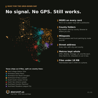 Fuel Intel works with no signal or GPS: MGRS, county folders, mileposts; Texas ships as 8 county-line files