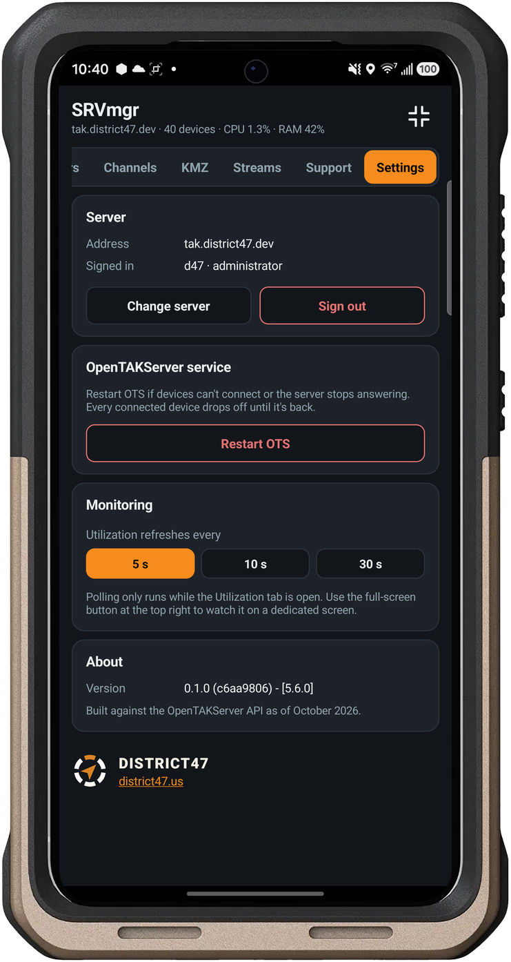 Server Manager plugin: server settings and restarting OpenTAKServer